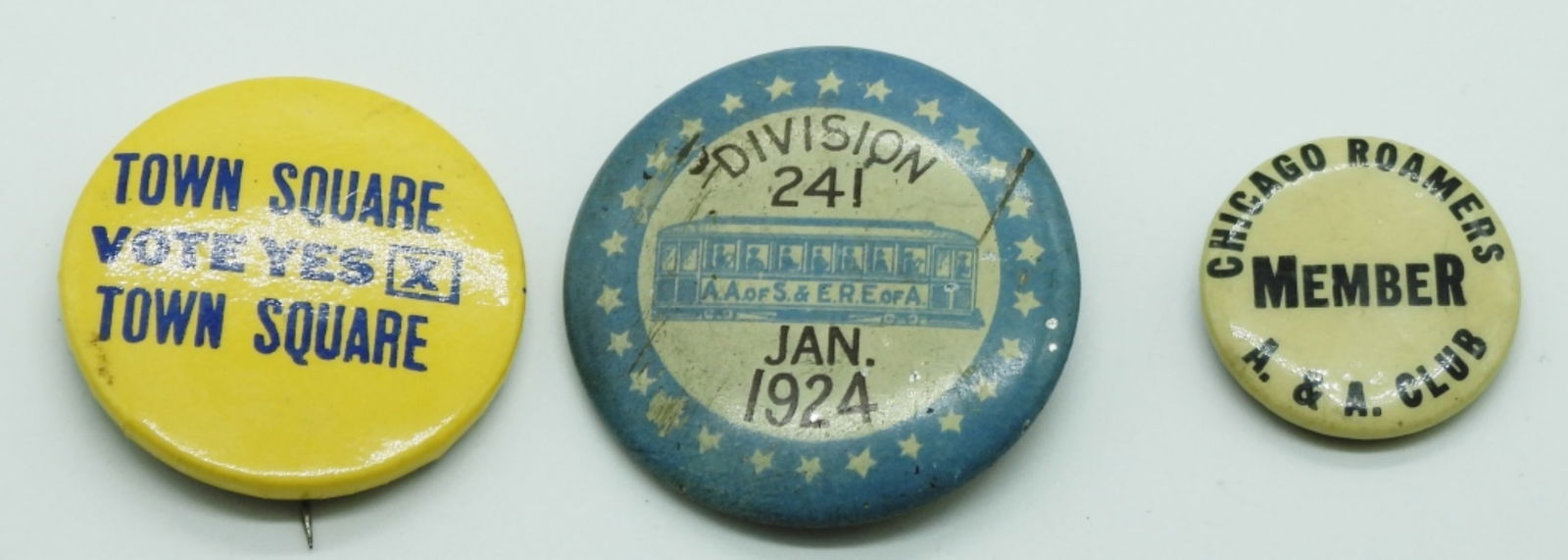 (3) Mixed Lot Of Pins: Chicago Roamers, Division 241, & Town Square