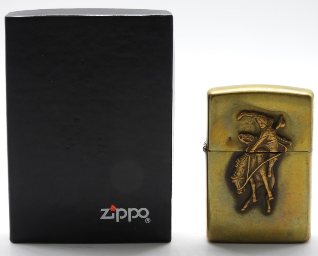 Marlboro Riding Bull Brass Zippo 1992, Fired: Fired, 1992. In a box