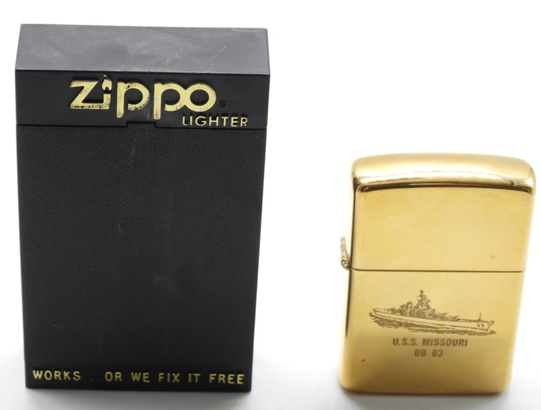 USS Missouri BB 63 Zippo Unfired 1988: Solid Brass. Comes with a box. 1988