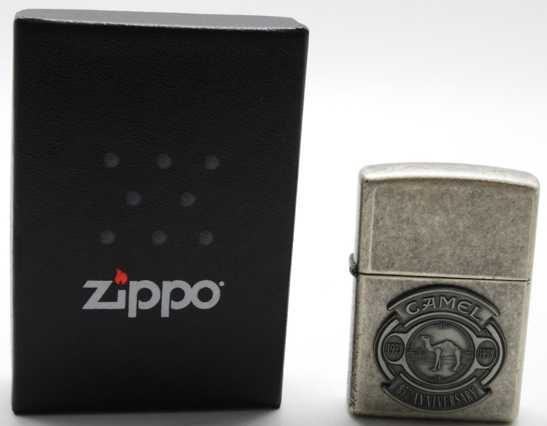 1998 Camel 85th Anniversary Zippo Sealed: An antique silver plate case that comes with a box. Sealed 1913-1988 85th Anniversary