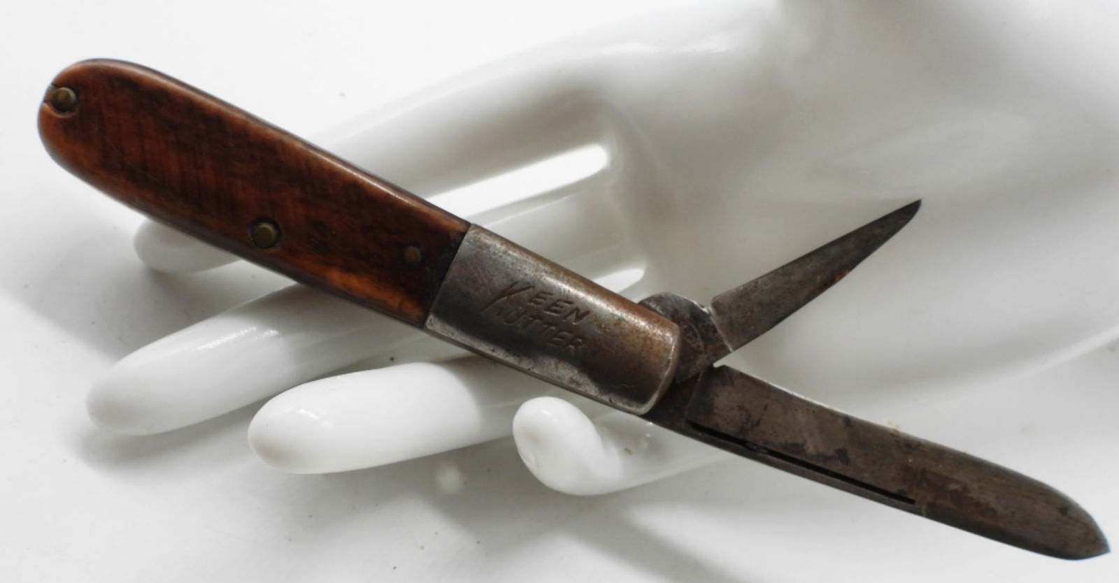 Keen Kutter Two-Blade Barlow Style Knife: Used. Smooth wooden handle