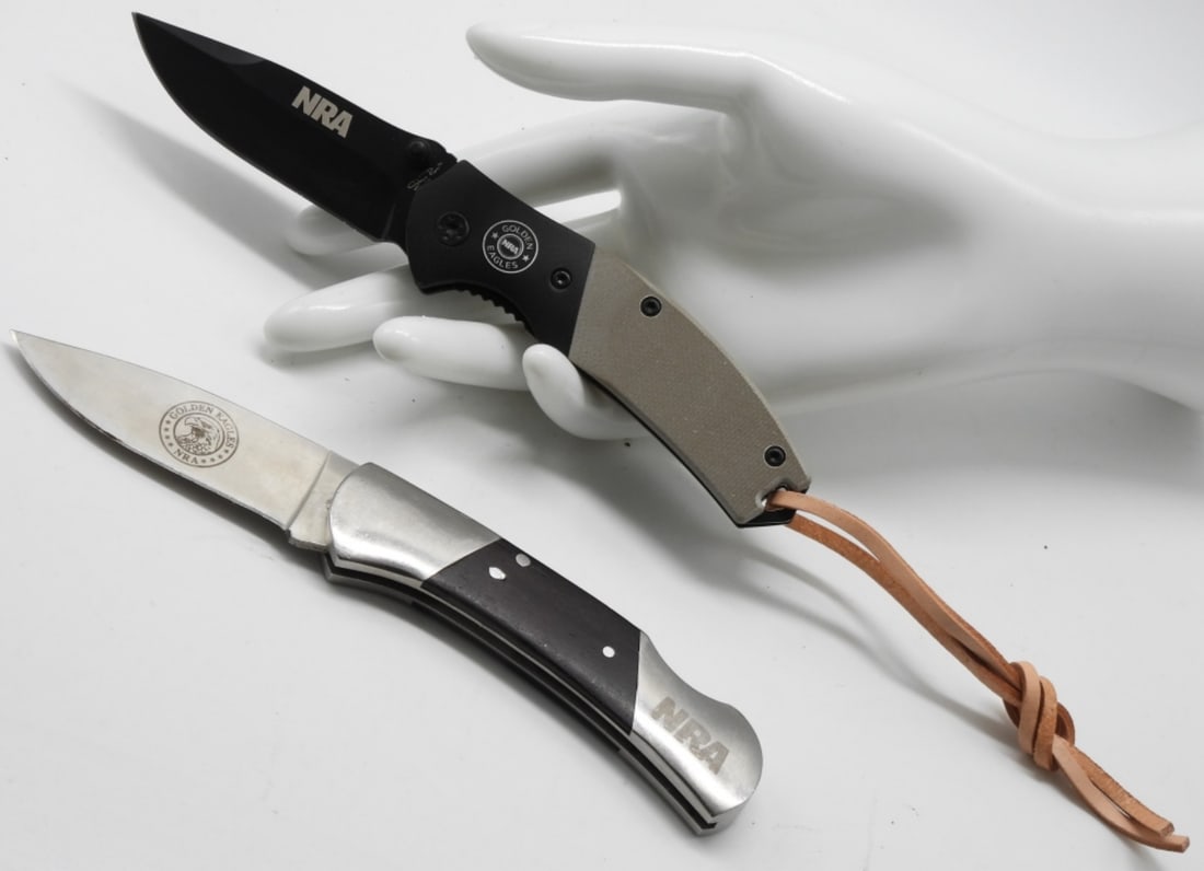 (2) NRA Golden Eagles Folding Pocket Knives: Both are new, still in the original boxes