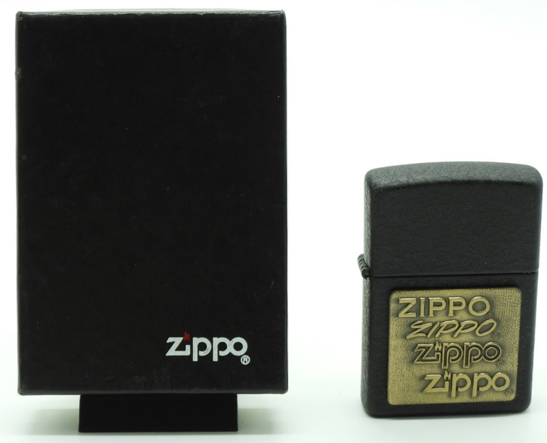 Zippo Logo Emblem Black Crackle Sealed 2002: Comes in a box. Sealed