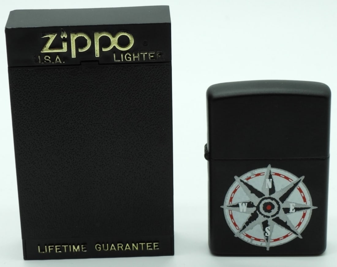 Marlboro Compass Zippo 1998 Unfired: Unfired. Comes with a box. Black matte