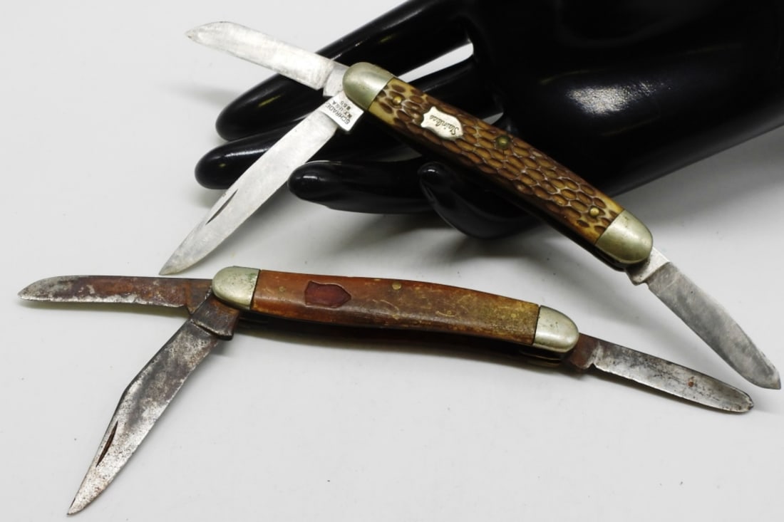 (2) Three-Blade Pocket Knives: 1) Camillus, missing the emblem 2) Schrade