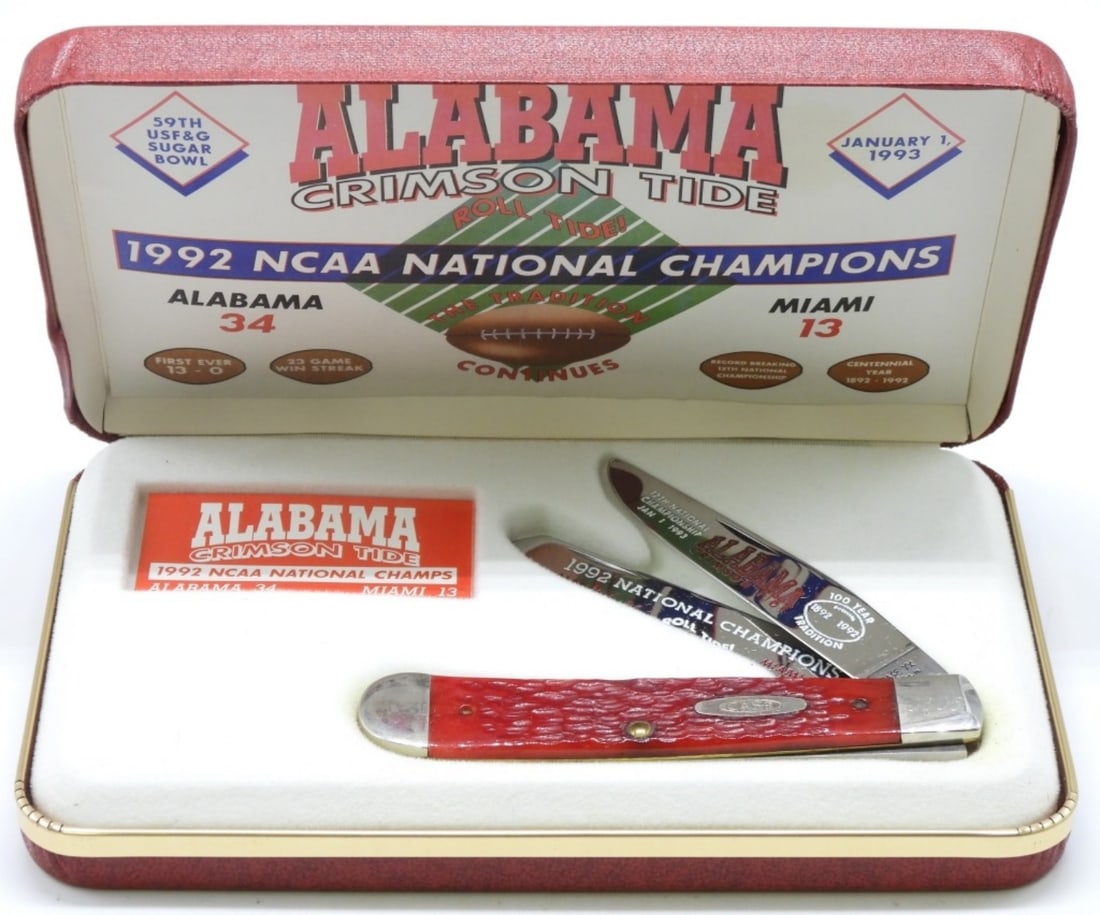 Alabama 1992 NCAA National Champions Case: Trapper knife in a hard red case
