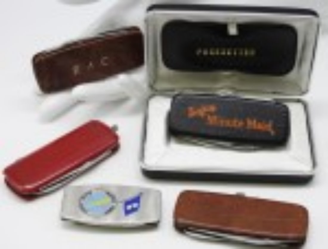 (5) Flat Utility Pocket Knives: 1) Minute Made Pacesetter (new in a case) 2) Battle Force Sixth Fleet. And more.