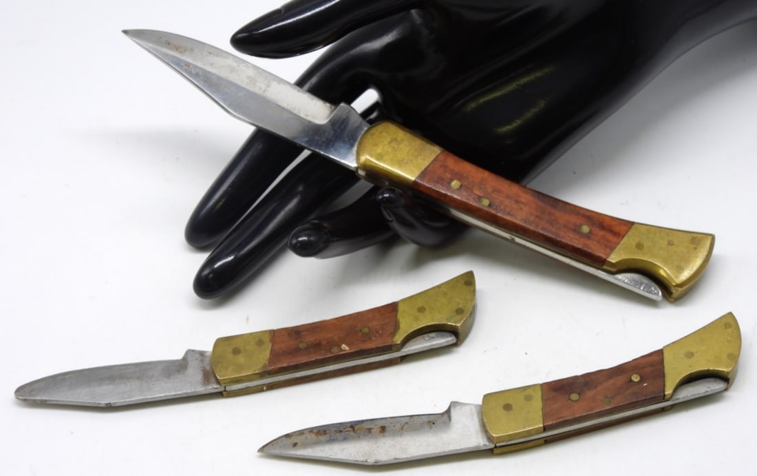 (3) Pakistan Lock-Back Pocket Knives: (2) Are small (1) Is medium