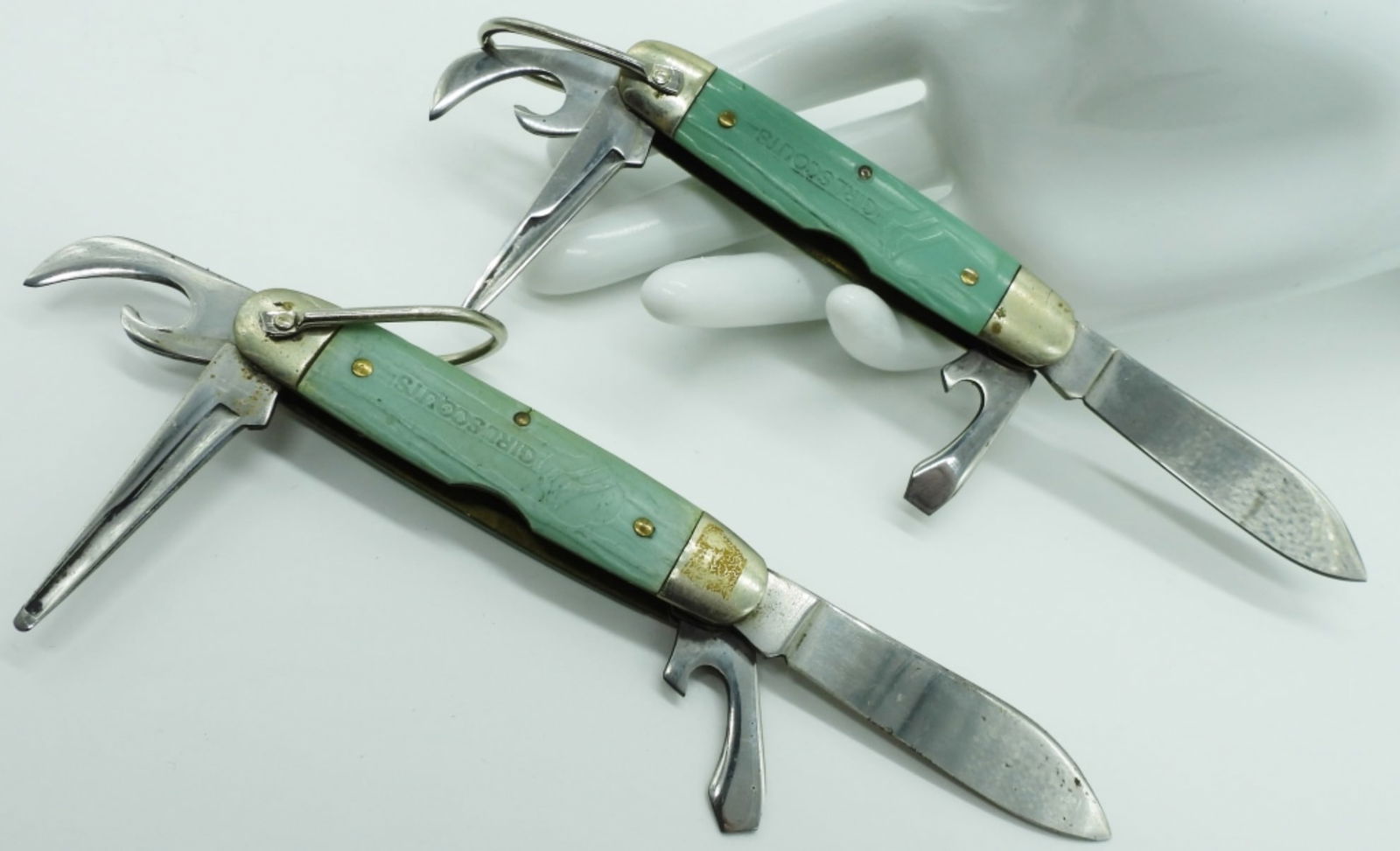 (2) Kutmaster Four-Blade Girl Scouts Knives: Used. Mint green