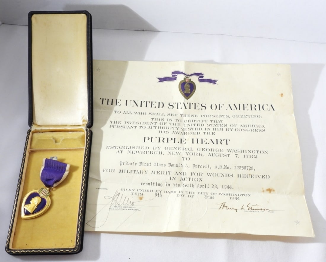 1944 Purple Heart w/Certificate: See Photo