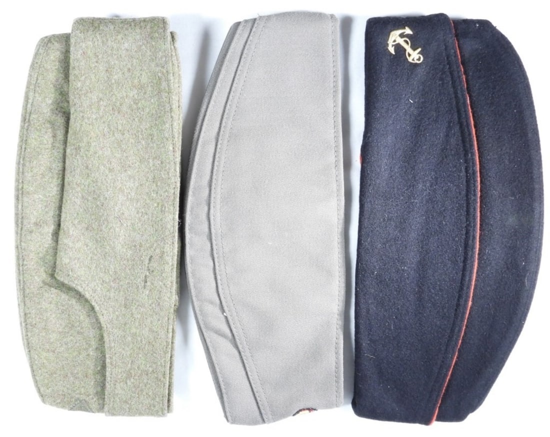 (3) Military Hats: One including a navy hat, all in good condition