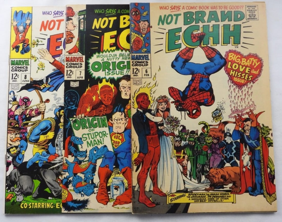 Not Brand ECHH Marvel 1968 #6-8 G/VG: G/VG condition 12-cent issues. Normal wear from the years with creasing and color fading along the comic.
