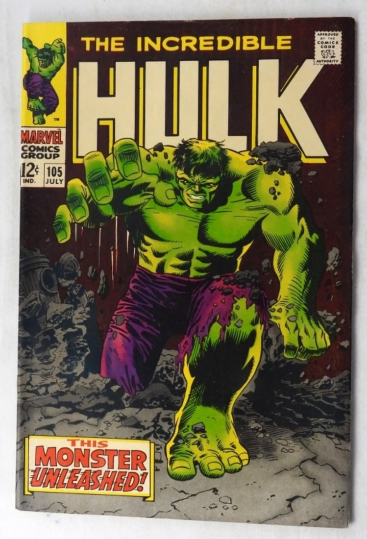 Marvel The Incredible Hulk #105 G/VG 1968: 1968, G/VG condition with some creases and wear along the edges. First appearance and origin of the Missing Link