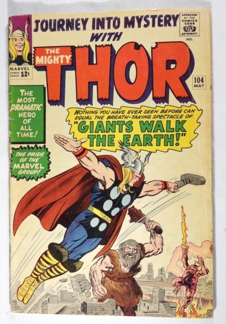 The Mighty Thor #104 1964 Marvel: 1964. The condition is good with creasing and color fading along the cover inside. Silver Age.