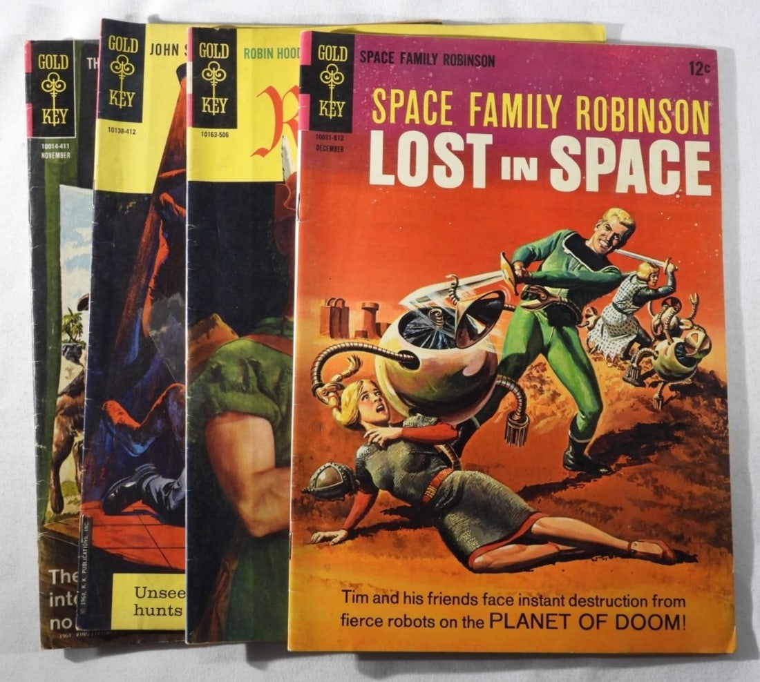 (4) Gold Key Silver Age Comics G-VG: 1) The Phantom 2) John Steele 3) Robin Hood 4) Lost In Space
