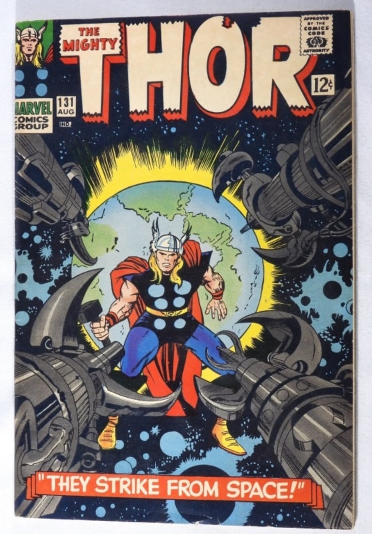 Marvel The Mighty Thor #131 1966 G: Good condition with wear and creasing along the edge of the comic. Some color fading inside the cover. Also has a red ink mark on top of the comic. 1966 #131