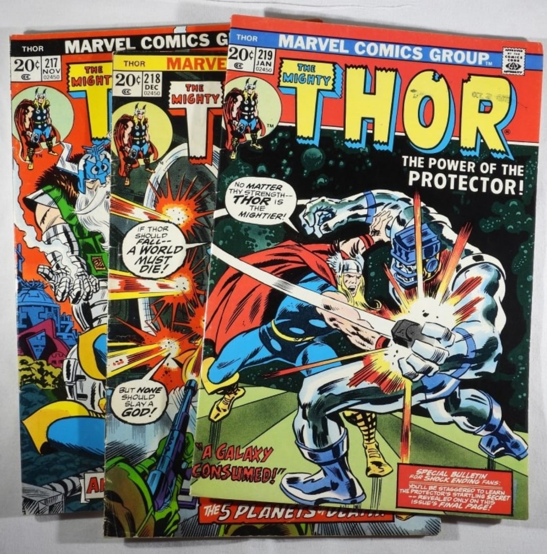 (3) 1970s Marvel The Mighty Thor #217-219: G-VG Bright and vibrant colors