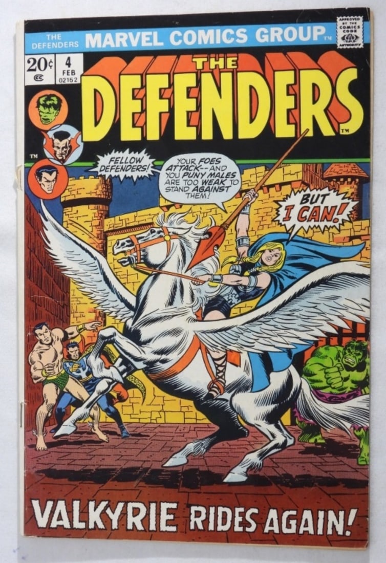 The Defenders #4Â: 1973 Marvel Comics Book Valkyrie Rides Again. Spine is detached at the top staple 4.0