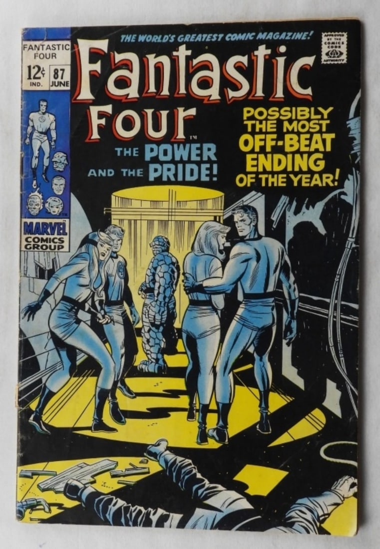 Fantastic Four Marvel #87 1969 G/VG: 12-cent issue 1969. Creases and a rip at the top left corner by the 12-cent IND. The staple is starting to loosen