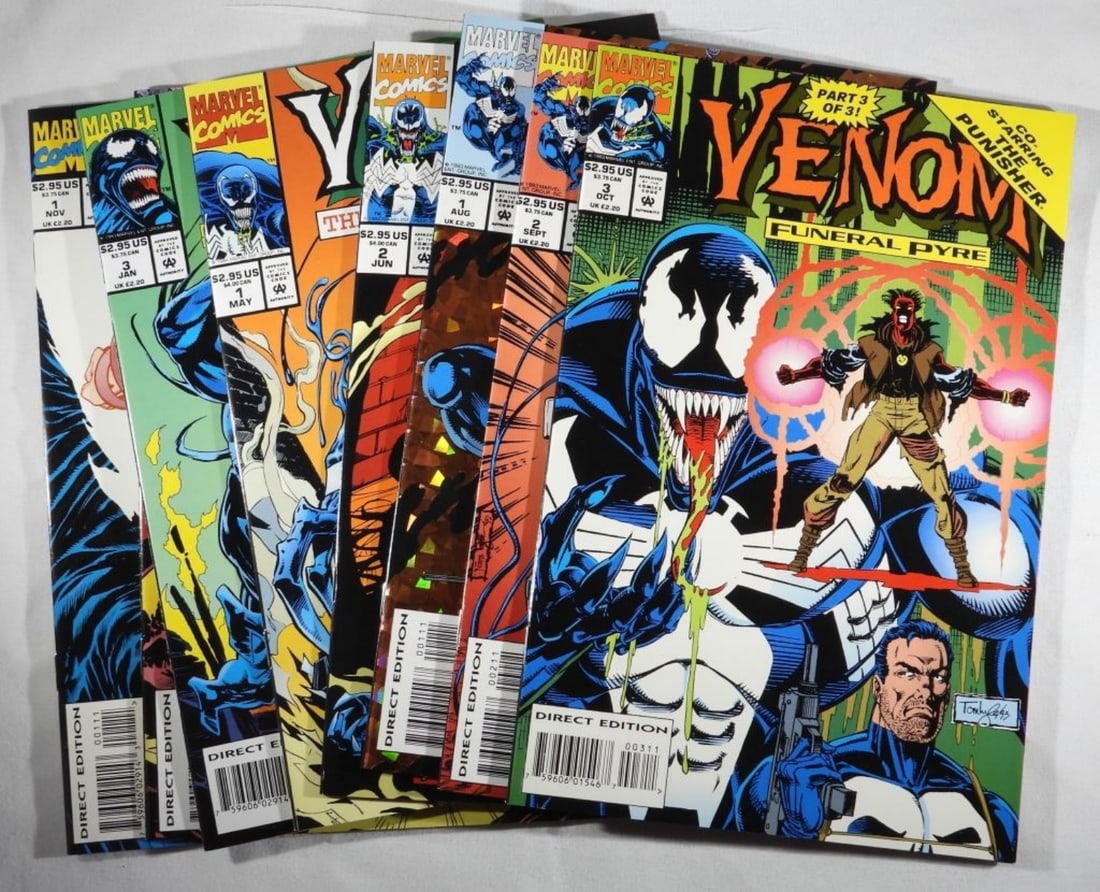 (8) Marvel Venom Mixed Lot: Funeral Pyre #1-3, The Mace 1 & 2, The Madness #1-3 G/VG condition