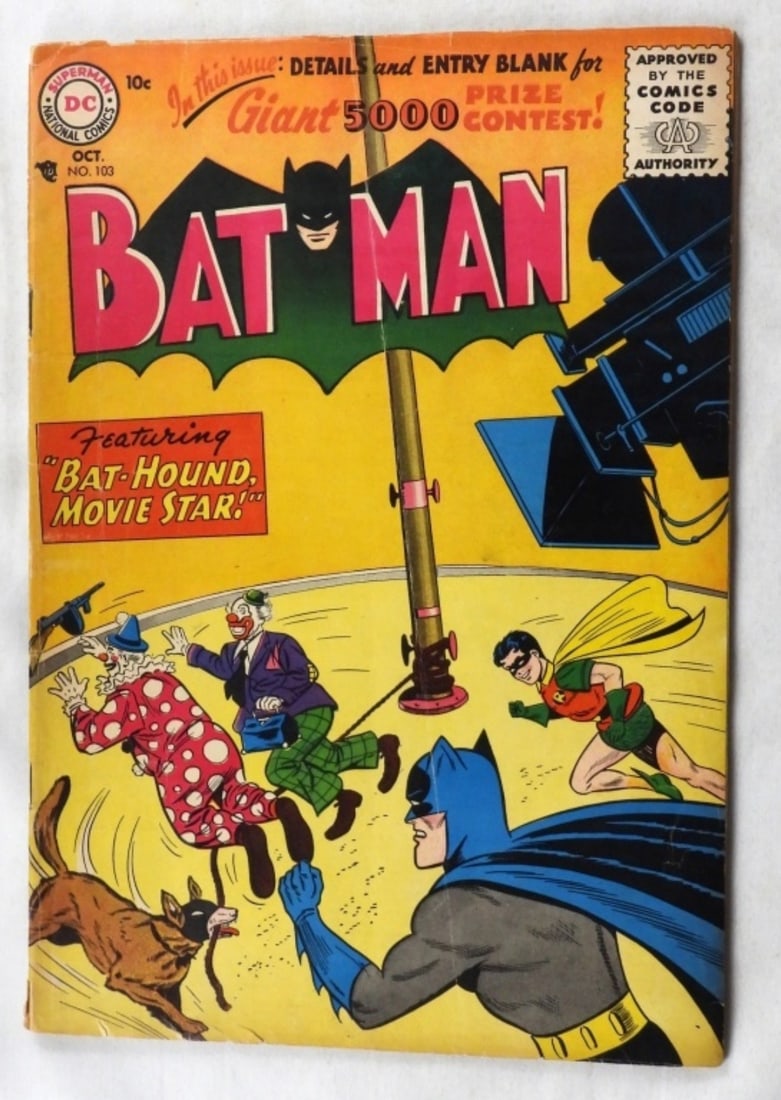 1956 DC Comics Batman #103 (G): In good condition. With creasing, around corners, along with normal wear from the years. 10-cent issue.