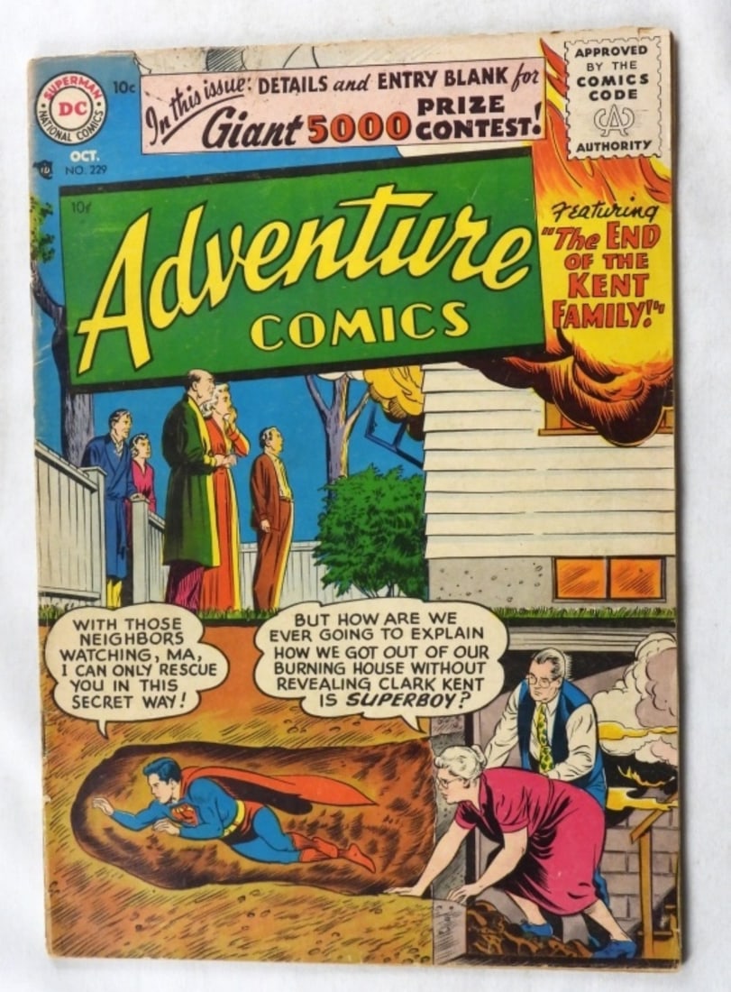 1956 DC Comics Adventure Comics #229 (G/VG): In G/VG condition. Does have creasing along the edges and wear on the spine. 10-cent issue. 1st appearance of Green Arrow and Aquaman in the Silver Age.