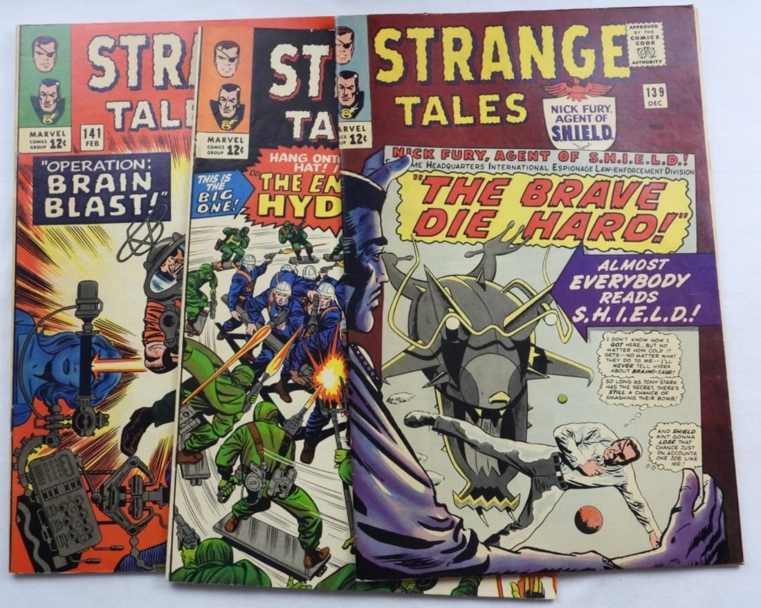 (3) 12-Cent Marvel Strange Tales #139-140: 1969-1966 12-cent issues. All in G/VG condition with normal wear from the years and some creases