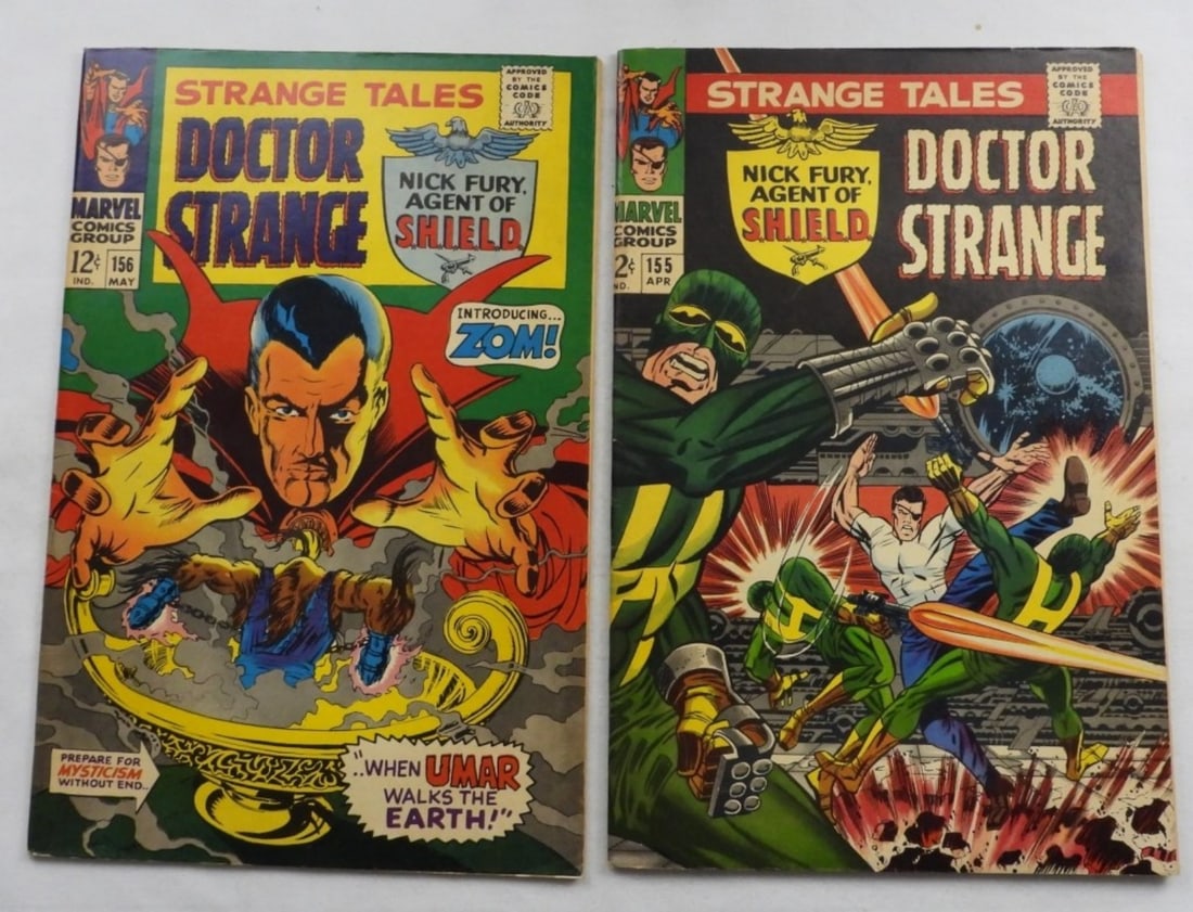 Silver Age: Strange Tales Marvel #155-156: G/VG condition with some wear from the years. #156 first appearance of Zom, an extradimensional monster
