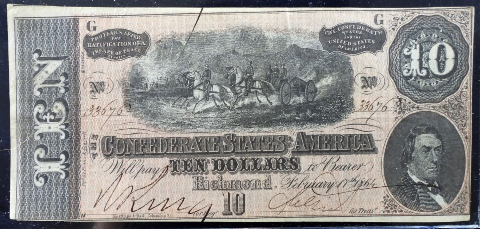 1864 $10 Confederate States America: Bid Now!