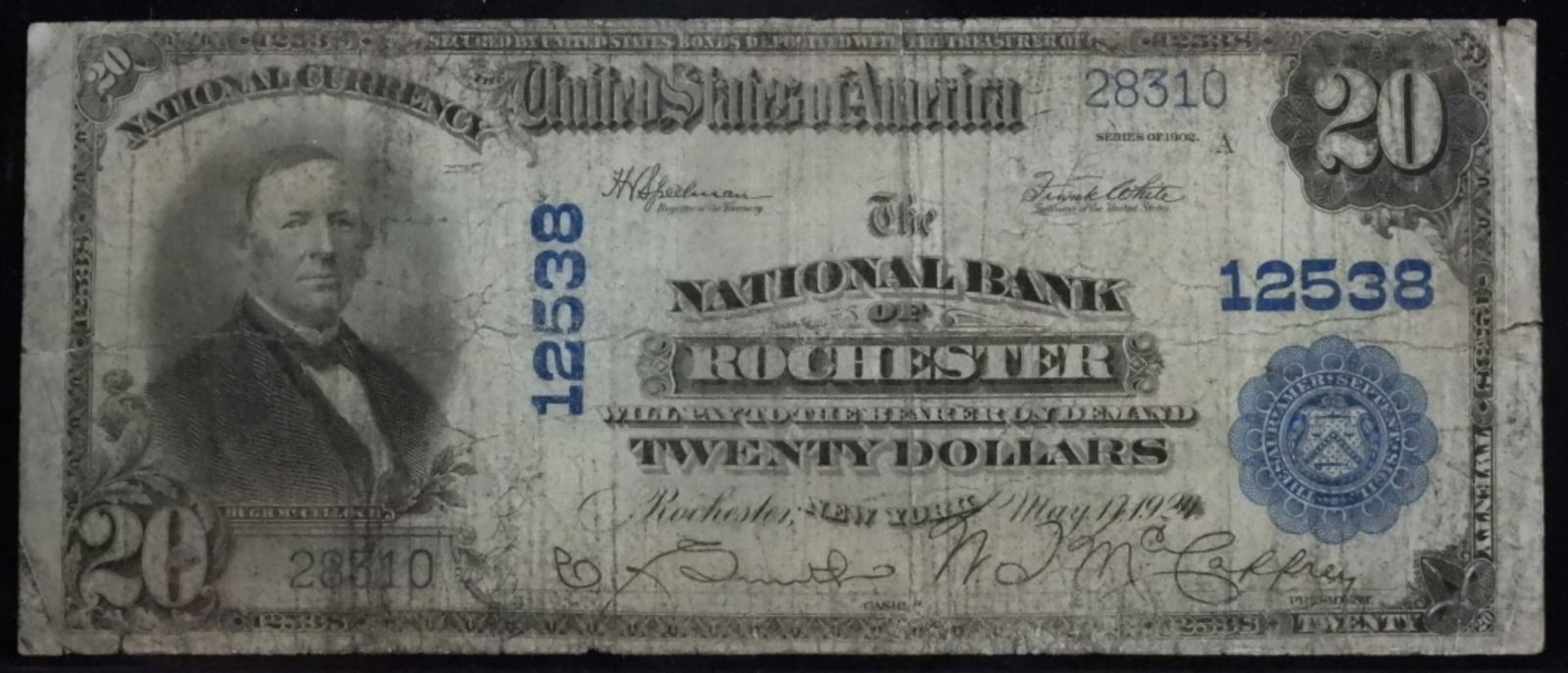 Series 1902 $20 Nat'l Currency: National Bank Of Rochester #12538 28310 May 17, 1924