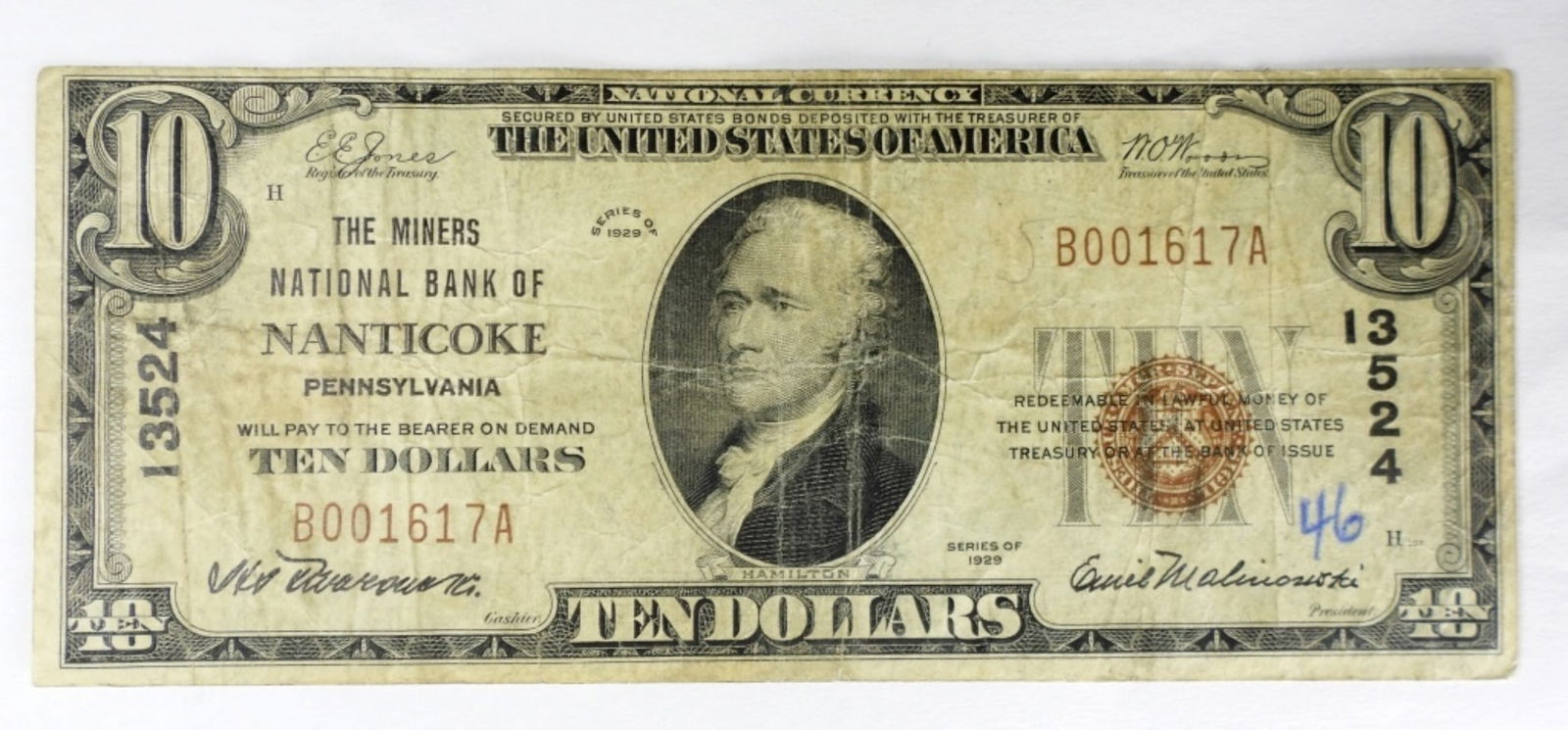 1929 $10 Nanticoke, PA Nat'l Currency (1 of 2)
