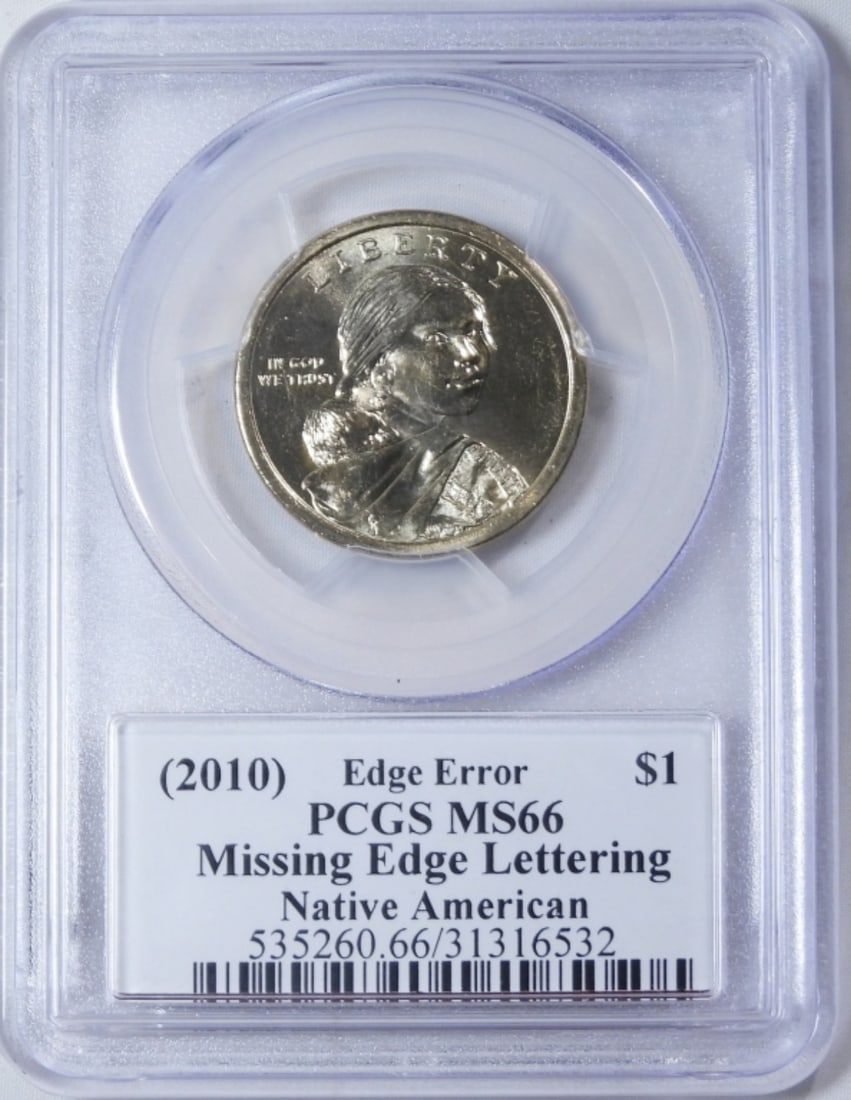 2010 Sacagawea Dollar, PCGS MS-66: Missing edge lettering