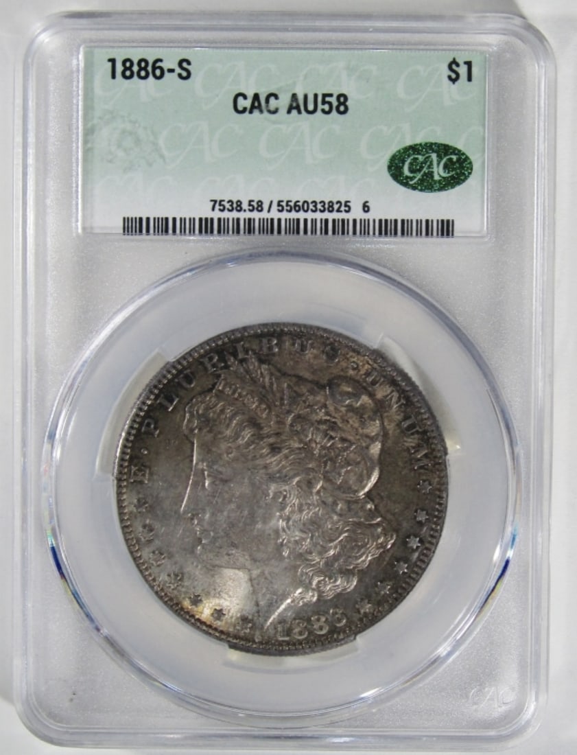 1886-S Morgan Dollar, CAC AU-58: Bid with Vintage Auctions!