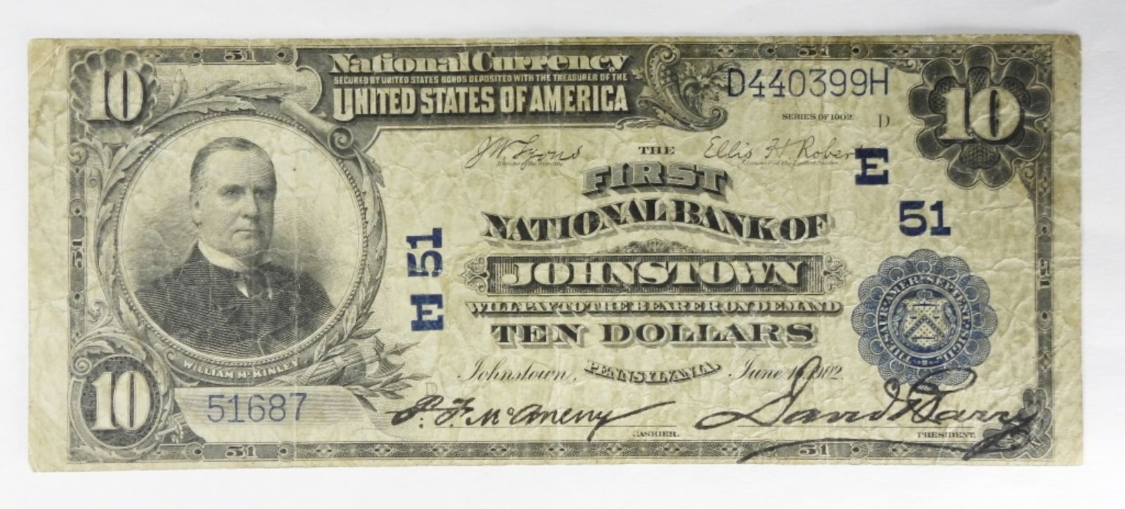 1902 $10 Johnstown PA National Note: Charter 51
