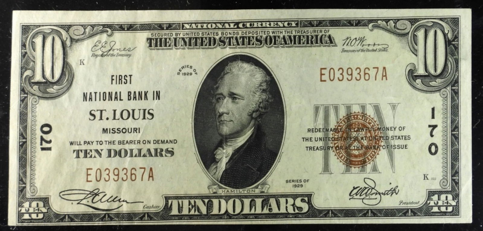 1929 Series $10 St.. Louis Missouri: First National Bank