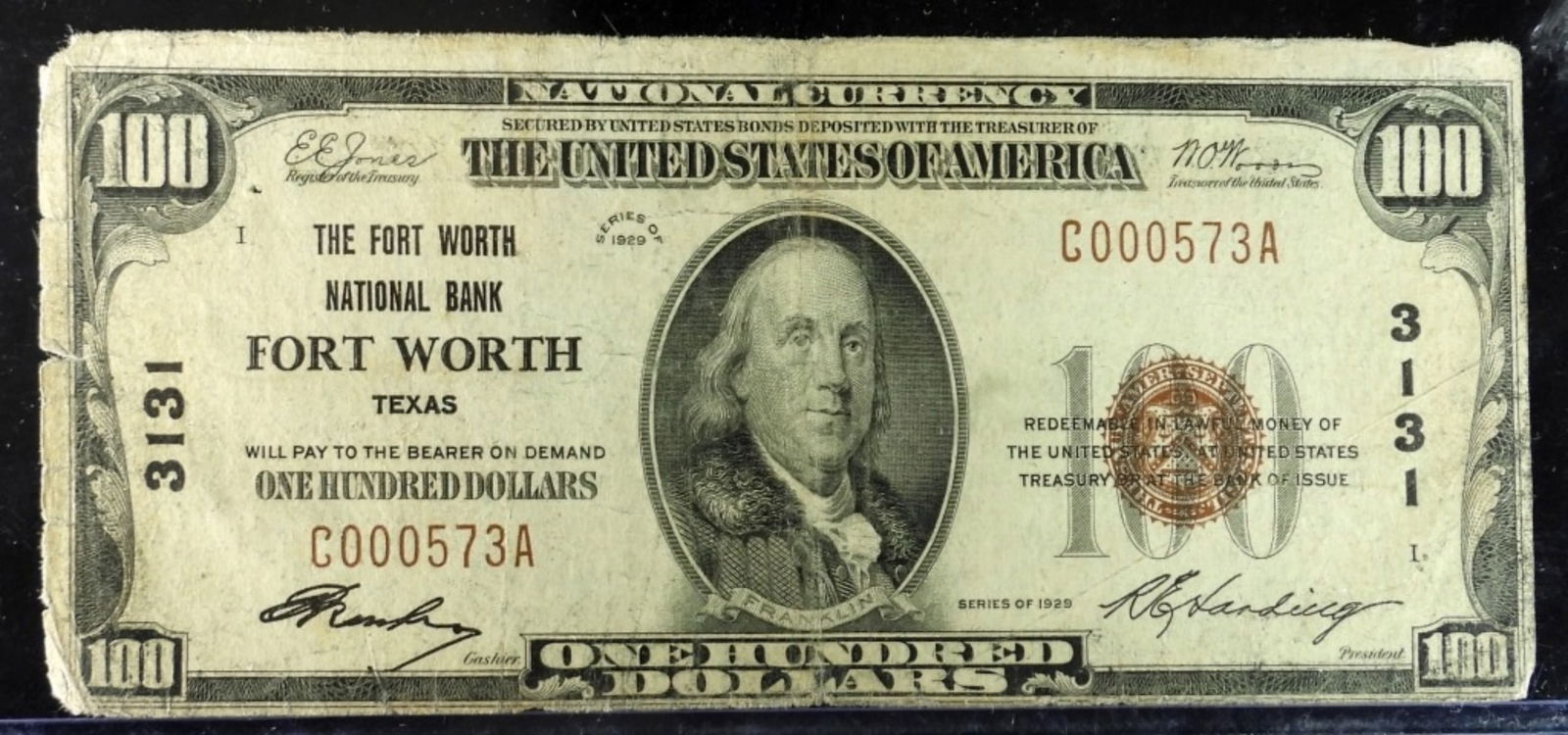 1929 Series $100: The Fort Worth National Bank Fort Worth Texas