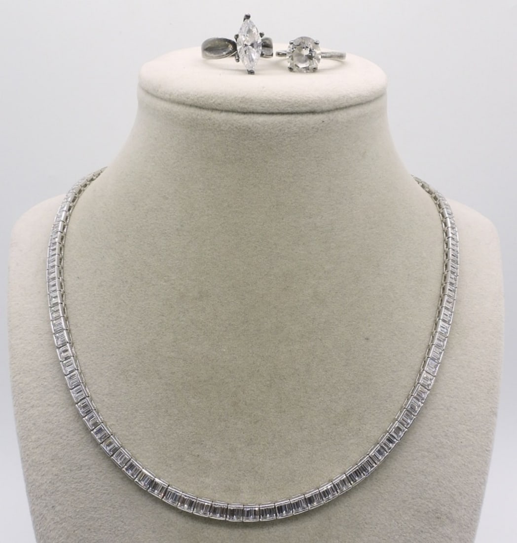 Simulated Diamond 925 Rings & Necklace (1 of 2)