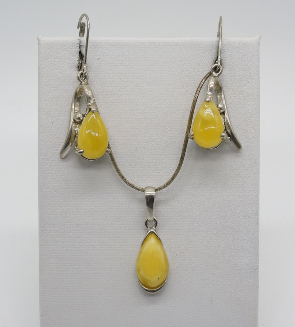 Yellow Amber 925 Necklace Earring Set (1 of 2)