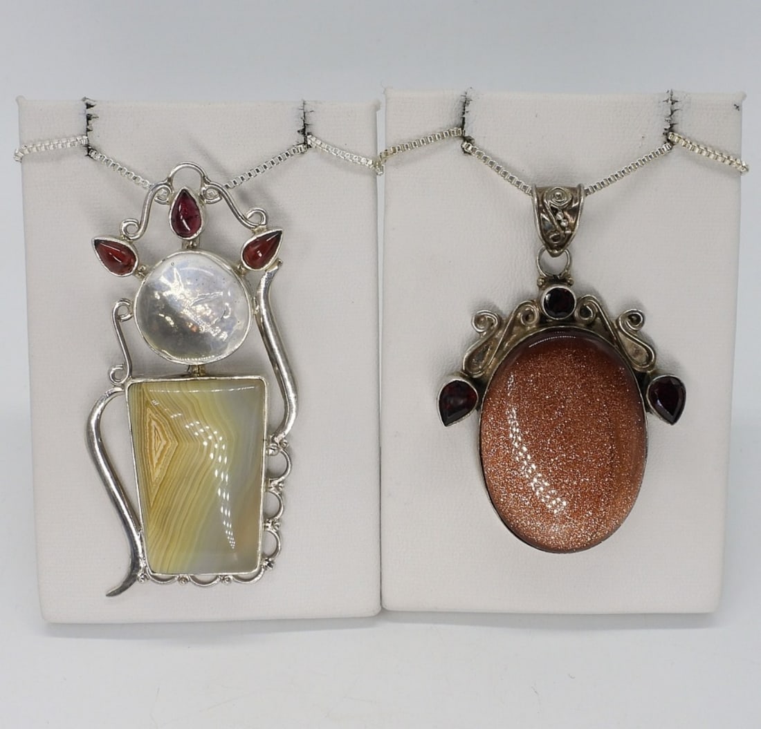Two 925 Goldstone & Banded Agate Necklaces (1 of 4)