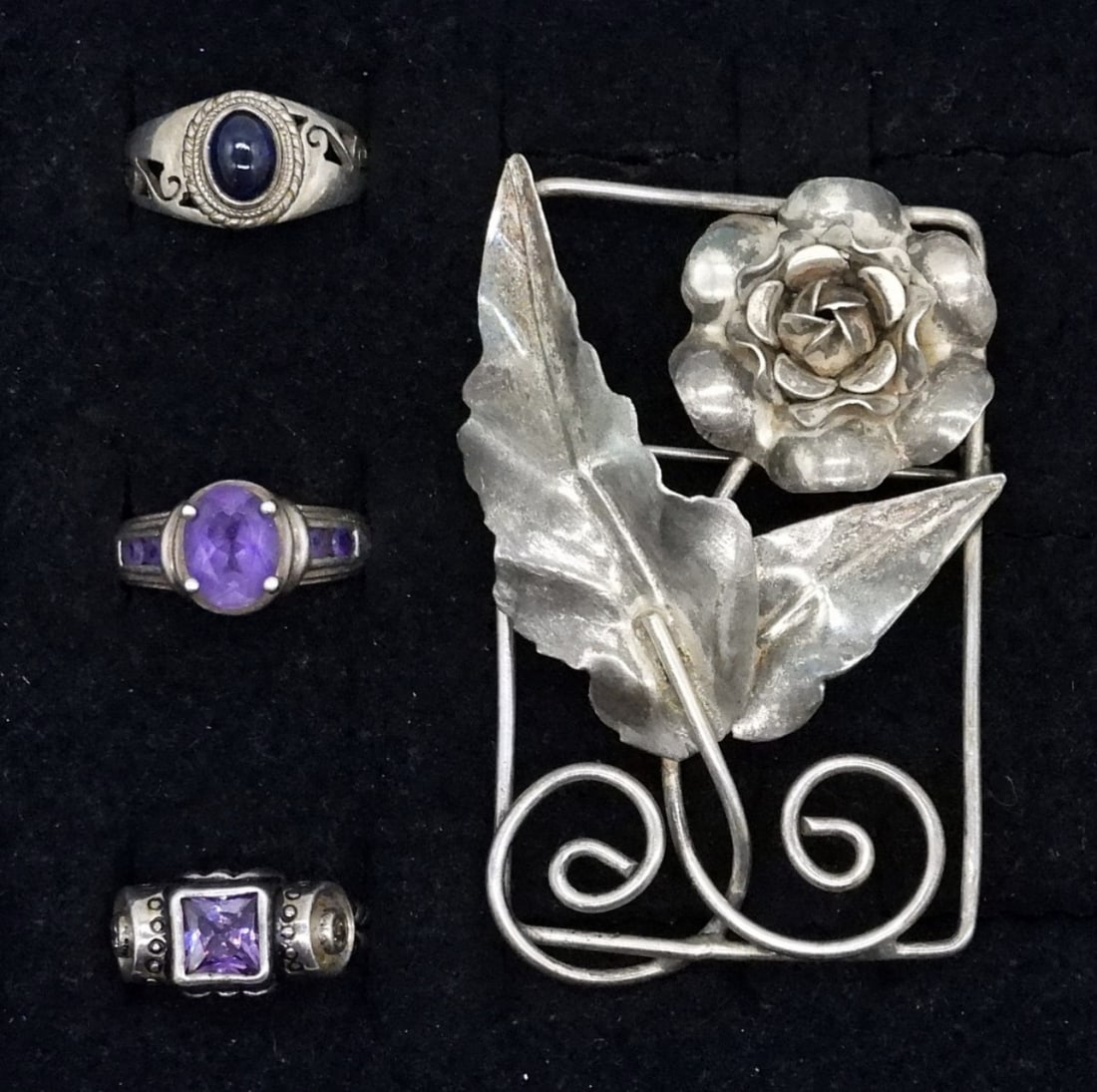 Sterling Amethyst Rings & Brooch (1 of 2)
