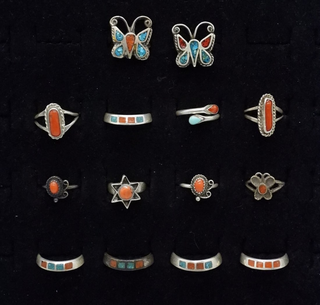 14 Sterling Red Coral & Turquoise Rings (1 of 1)