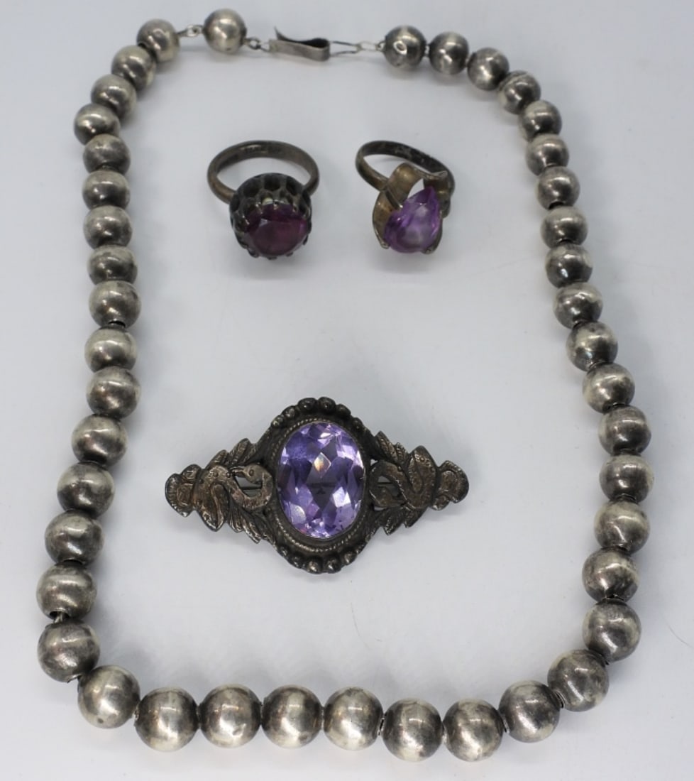 Vintage Sterling Amethyst Rings & Bracelet (1 of 3)