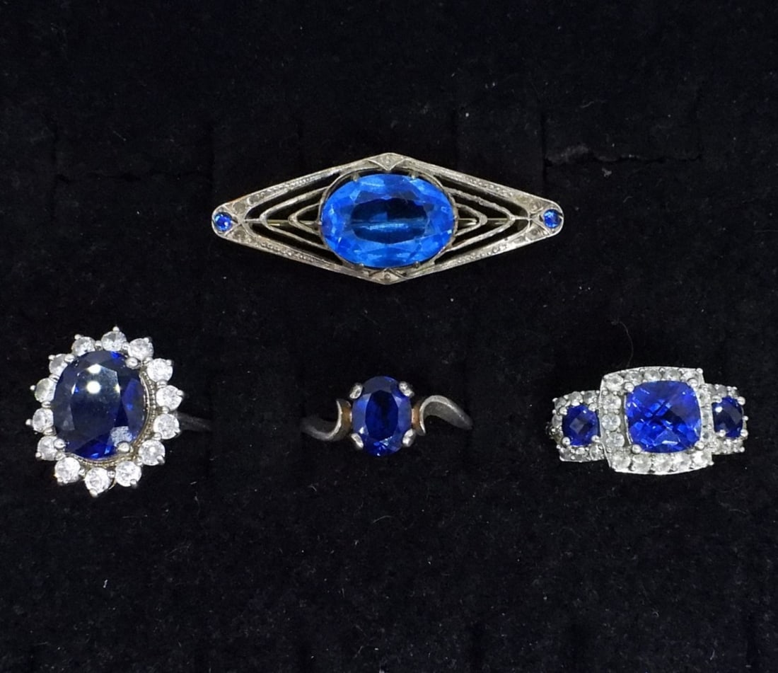 Bright Blue Gemstone Sterling Rings & Brooch (1 of 2)