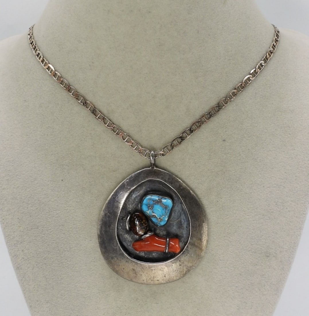 925 Necklace Turquoise, Coral & Fire Agate (1 of 2)