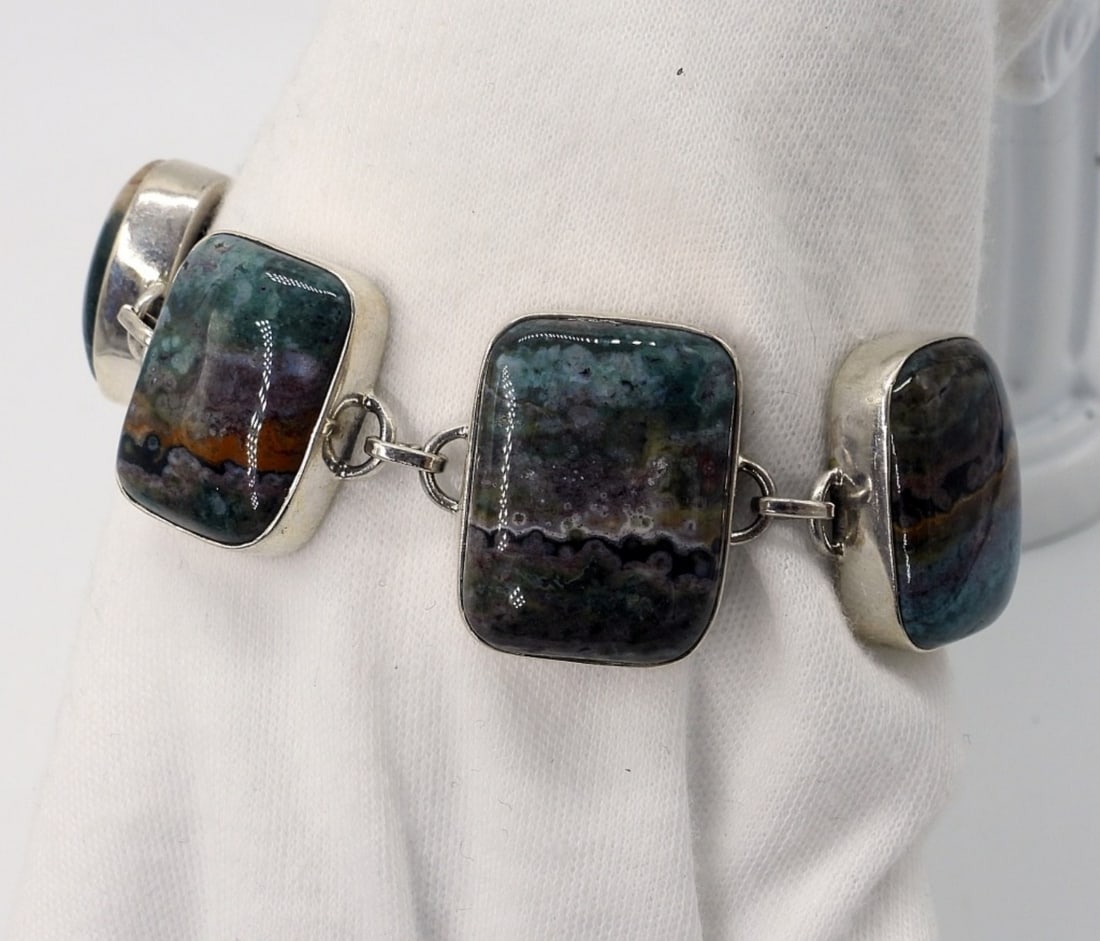 Multi Color Jasper 925 Toggle Clasp Bracelet (1 of 3)