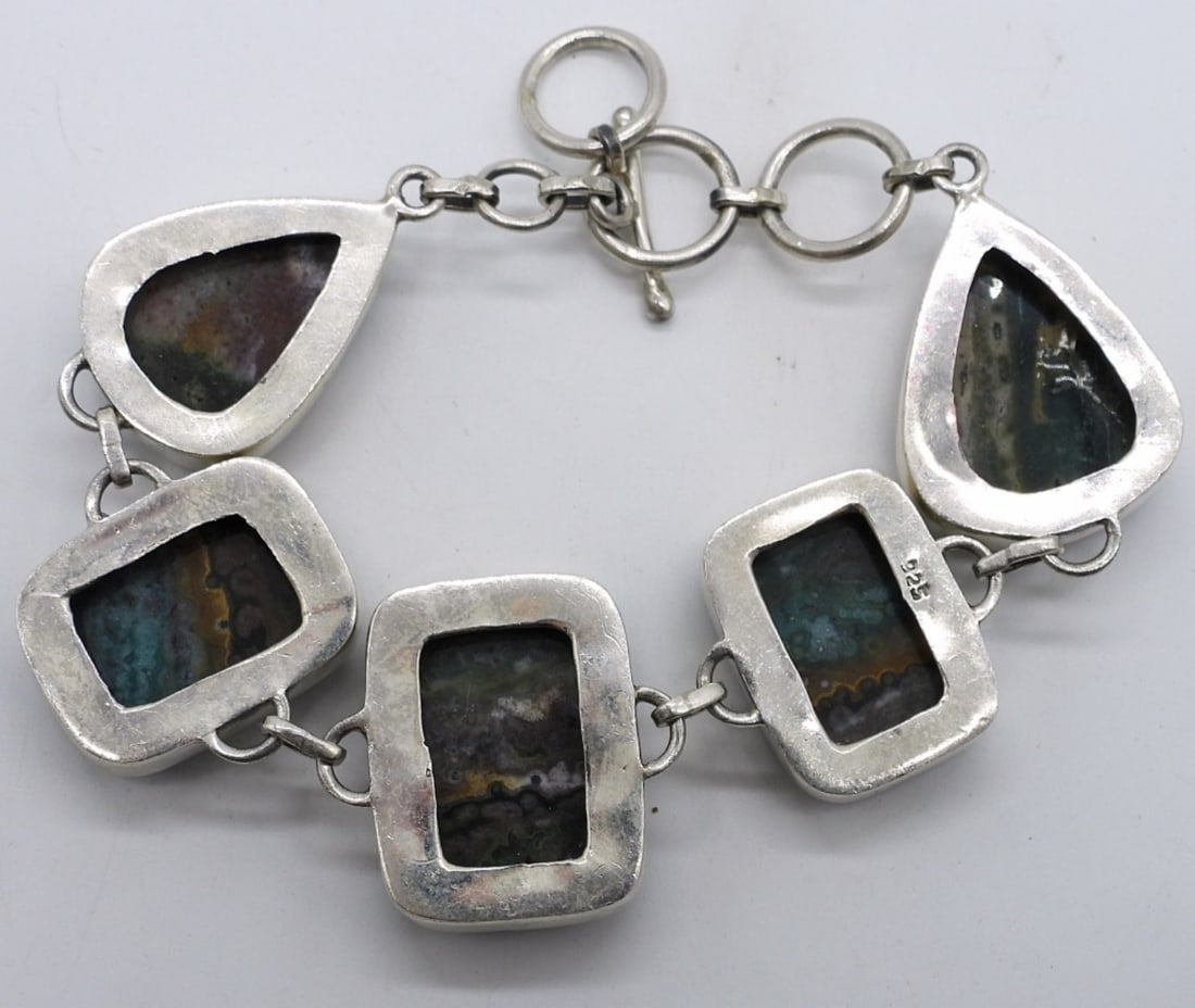 Multi Color Jasper 925 Toggle Clasp Bracelet - 2