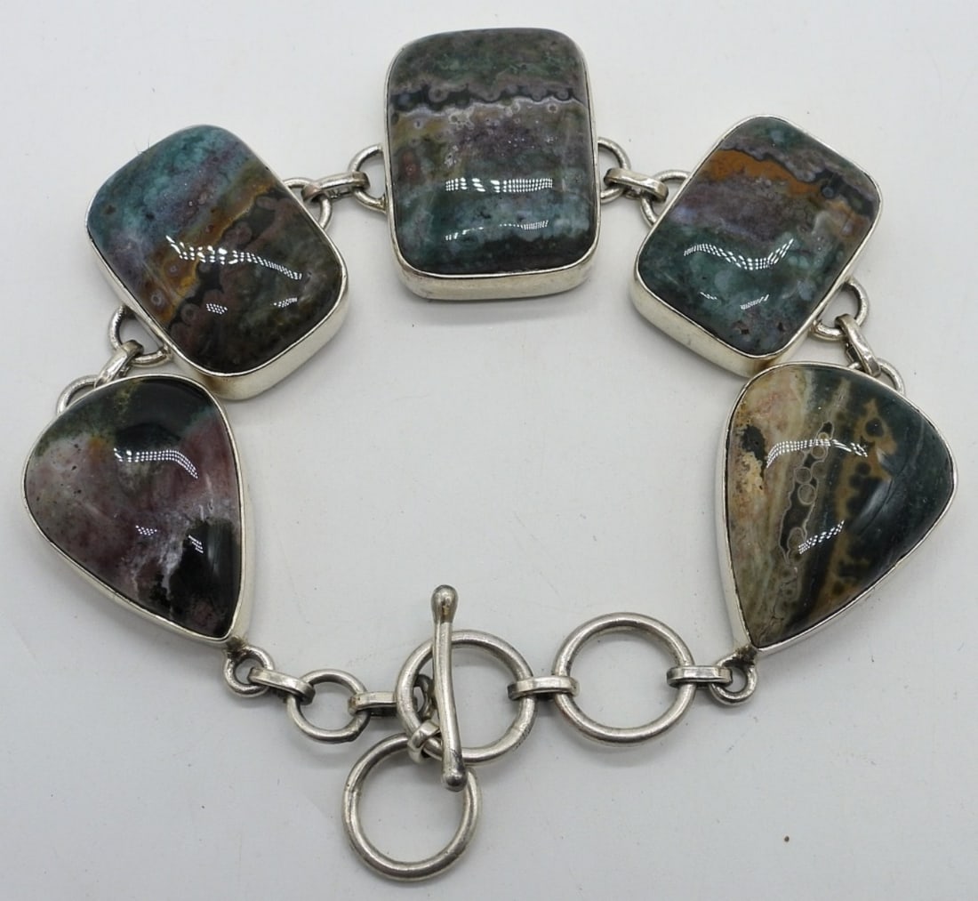 Multi Color Jasper 925 Toggle Clasp Bracelet - 3