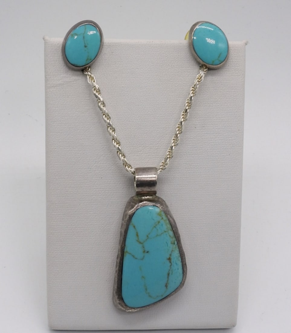 Light Blue Turquoise Necklace & Earrings (1 of 2)