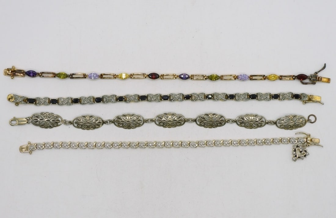 4 Sterling Gemstone Bracelets: Four sterling gemstone bracelets, 7-8" long. (23 dwt)
