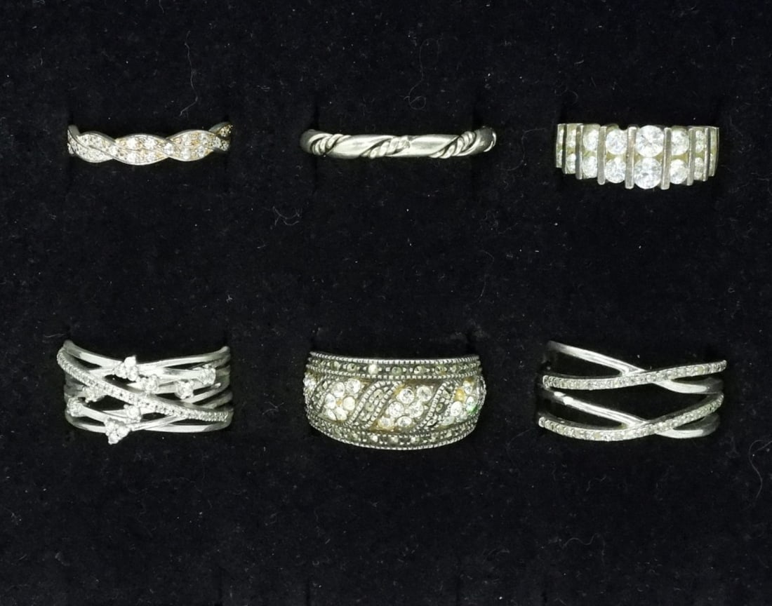 Six Sterling Simulated Diamond Rings (1 of 2)